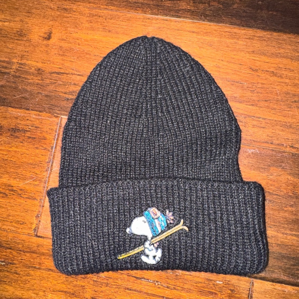 Aeropostale Black Knit Beanie with Embroidered Dog